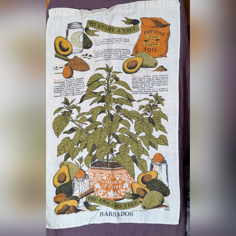 Barbados Avocado Tree Kitchen Towel - Green & Orange